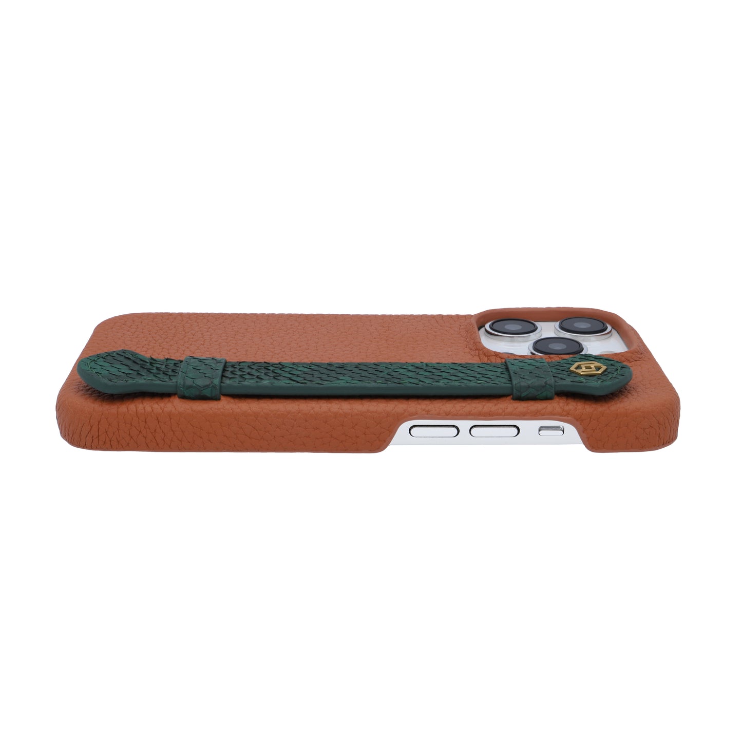 Tan with python side strap Green - iPhone 14 pro
