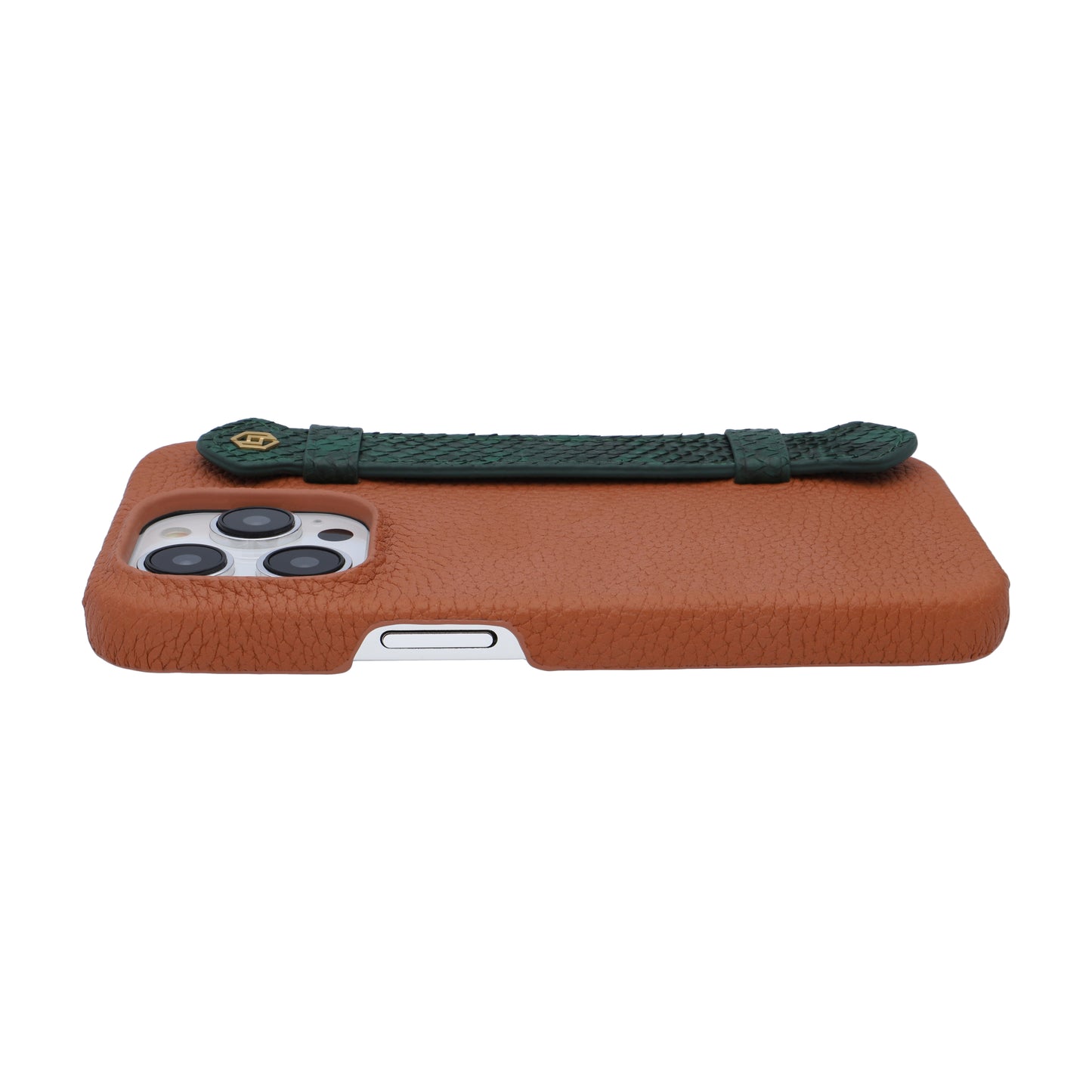 Tan with python side strap Green - iPhone 14 pro
