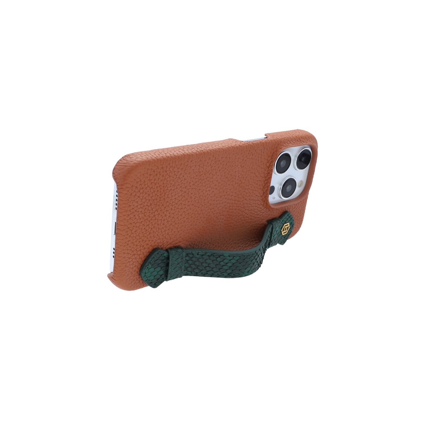 Tan with python side strap Green - iPhone 14 pro