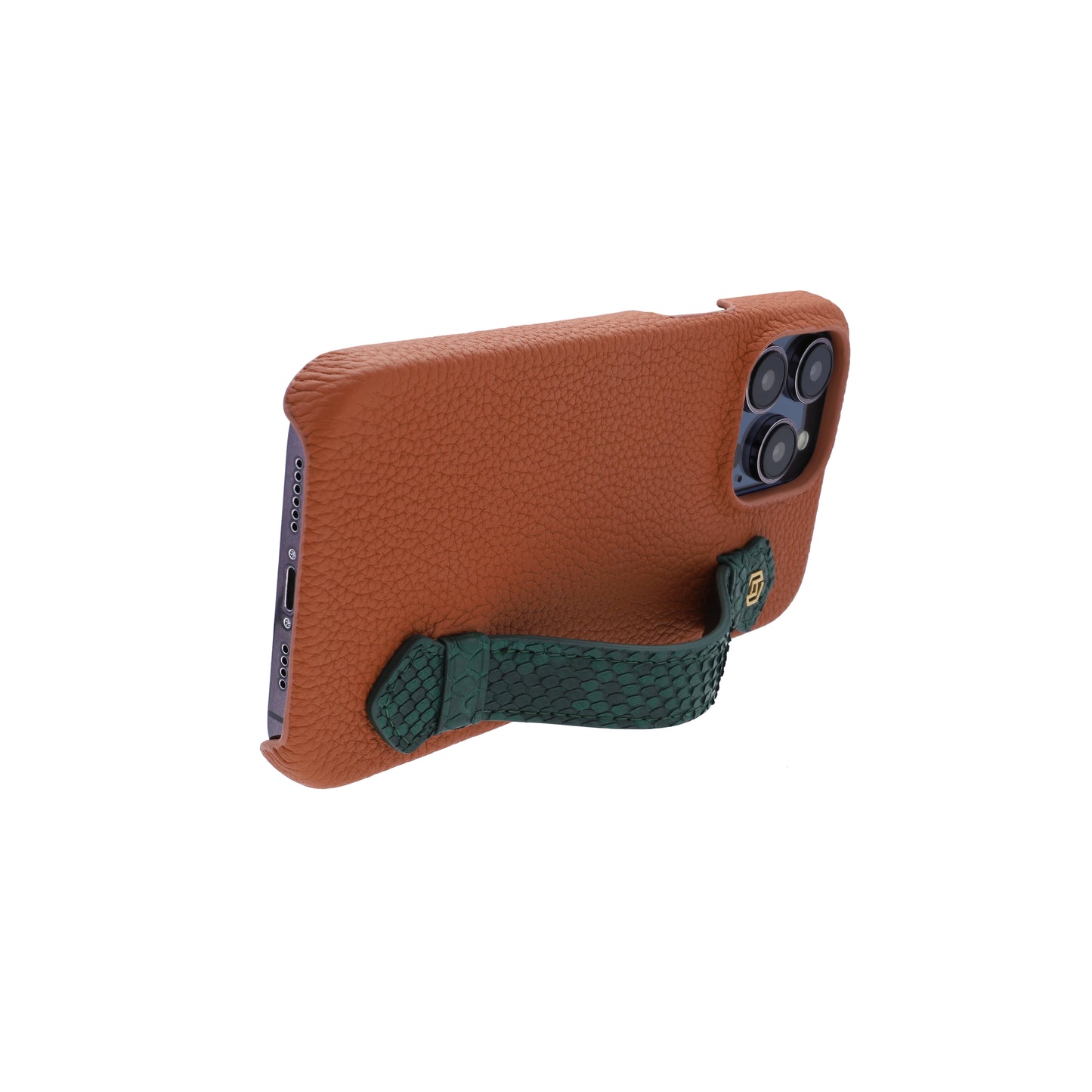 Tan with python side strap Green - iPhone 14 pro max