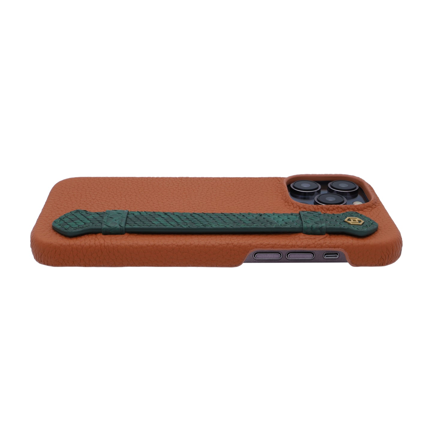 Tan with python side strap Green - iPhone 14 pro max
