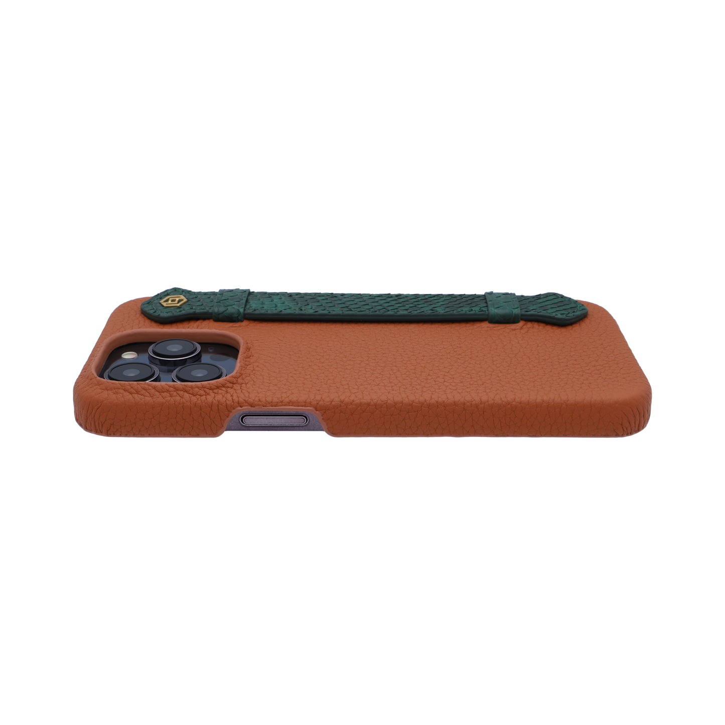 Tan with python side strap Green - iPhone 14 pro max