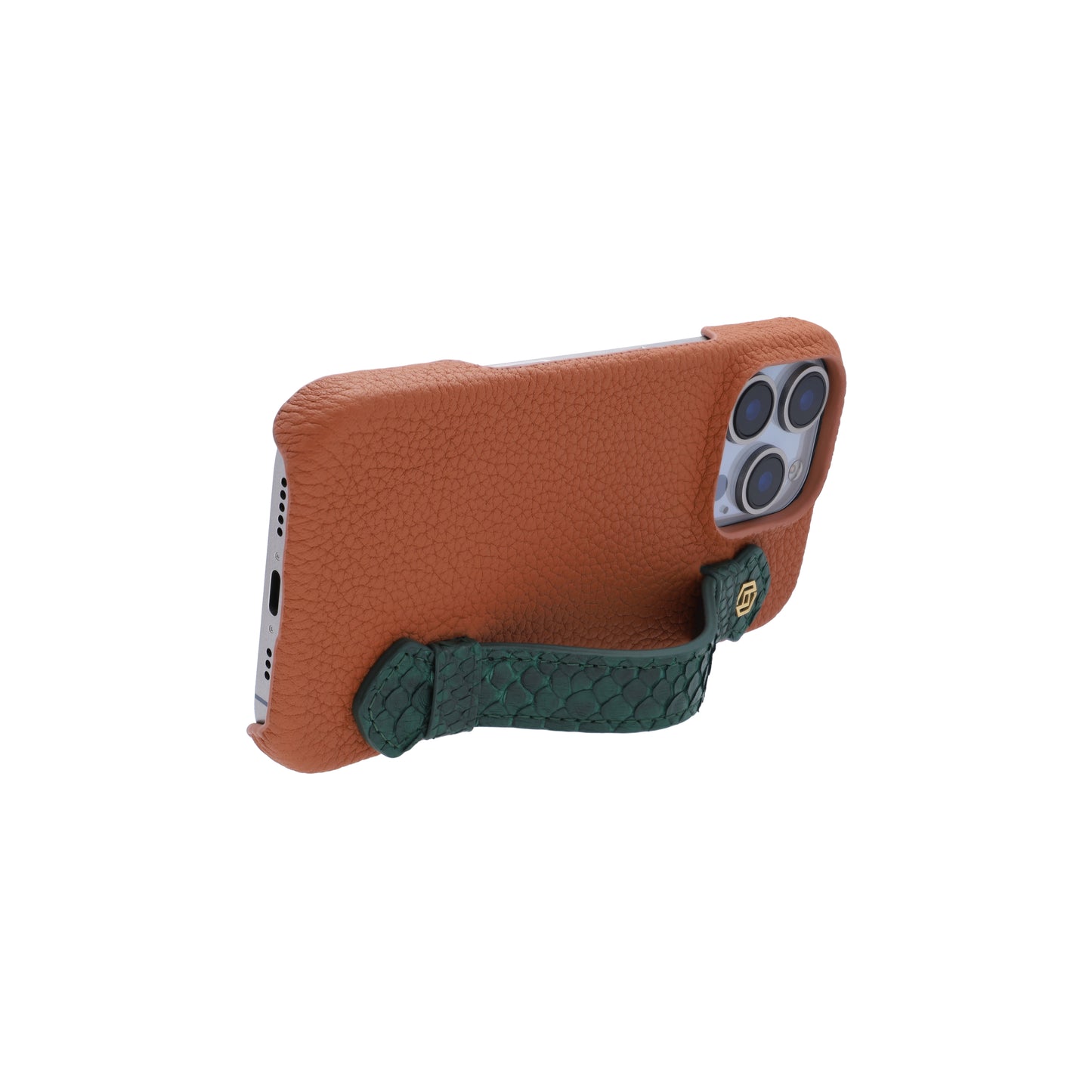 Tan with python side strap Green - iPhone 16 pro
