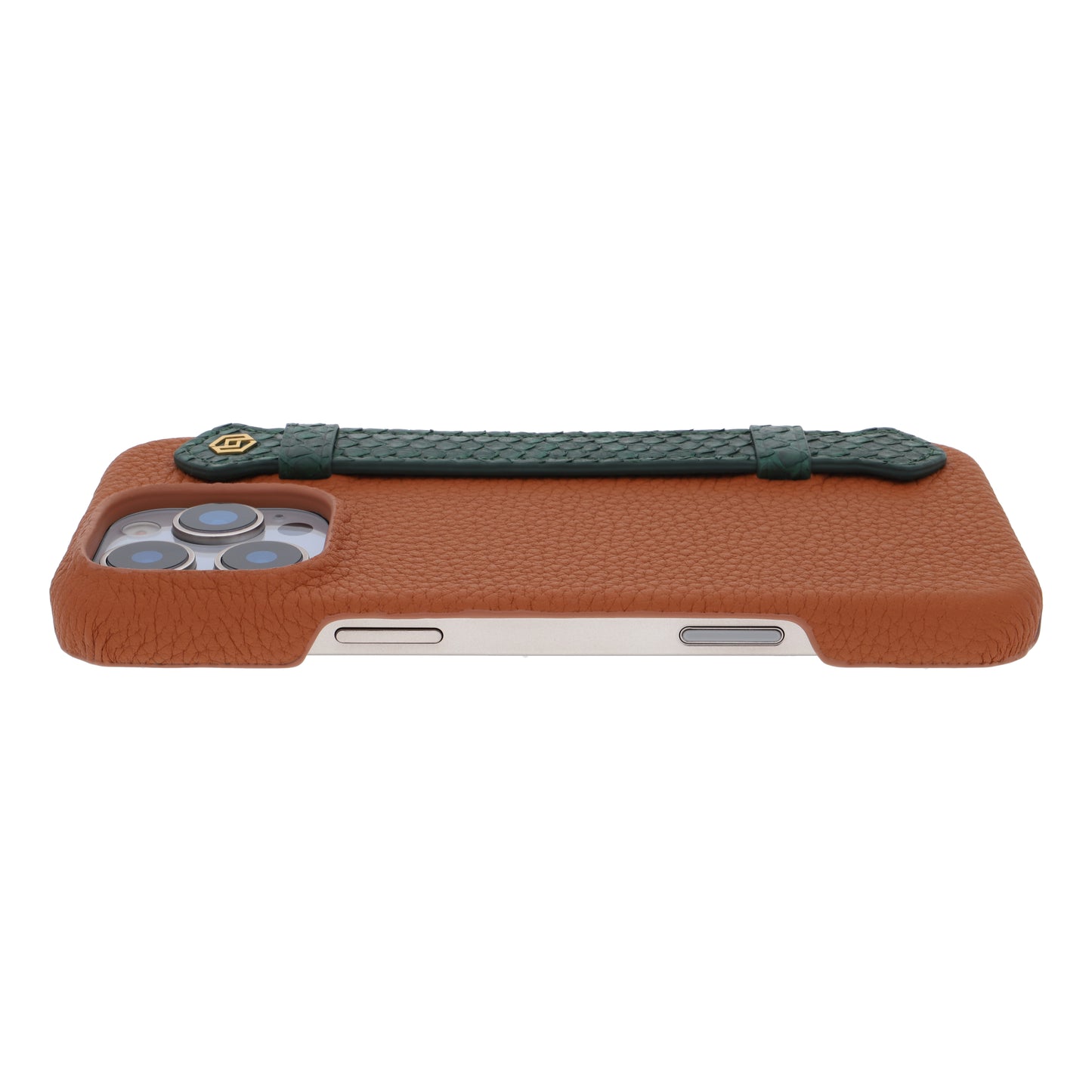 Tan with python side strap Green - iPhone 16 pro max