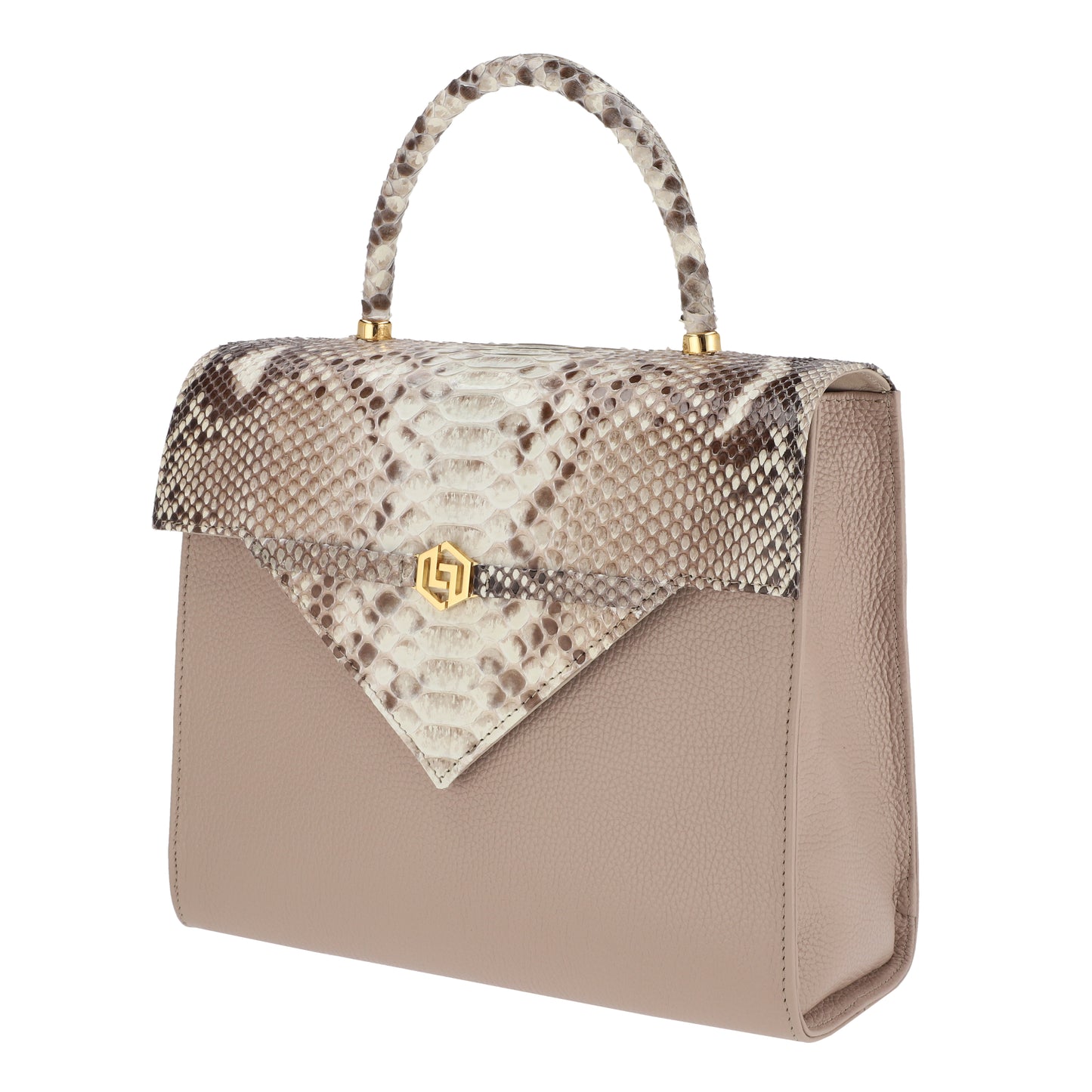 Natural w/ cream combo - Medium Bag Python with Cream Cow Leather