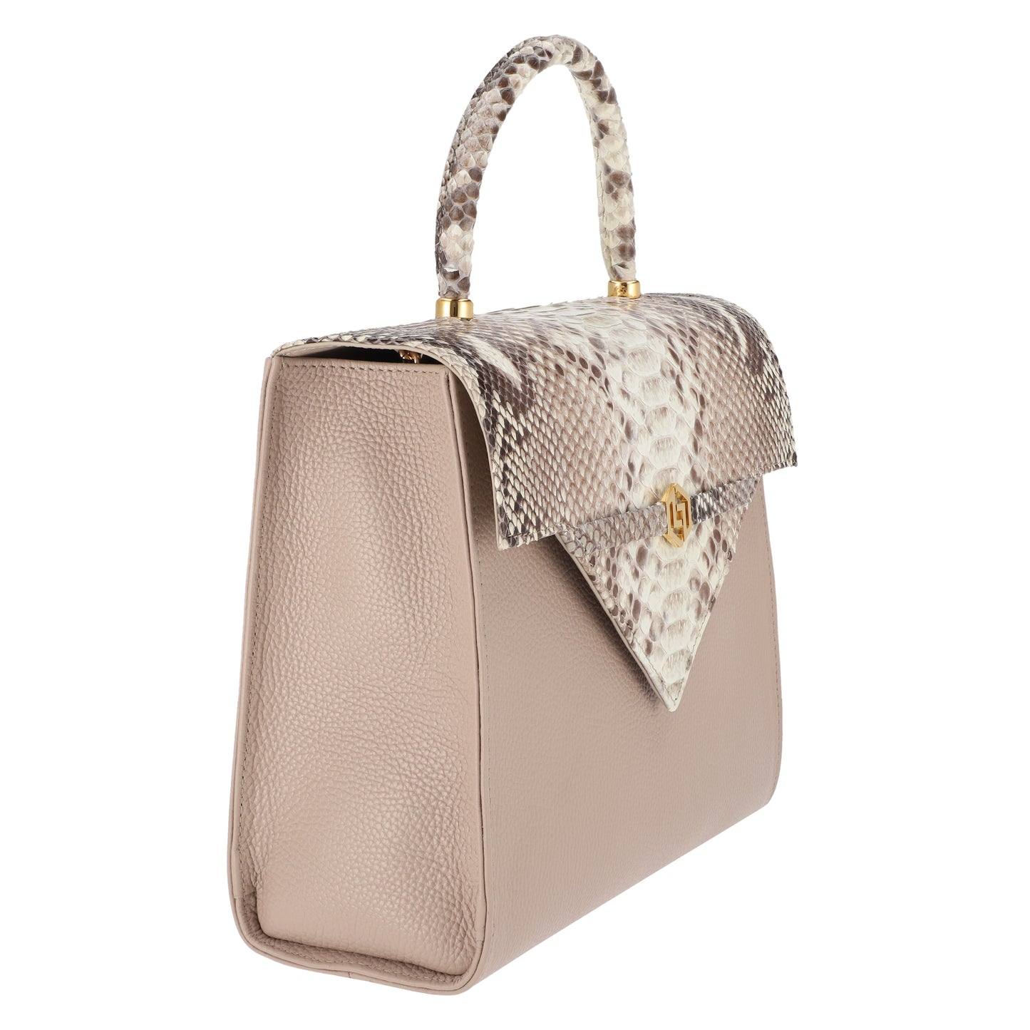 Natural w/ cream combo - Medium Bag Python with Cream Cow Leather