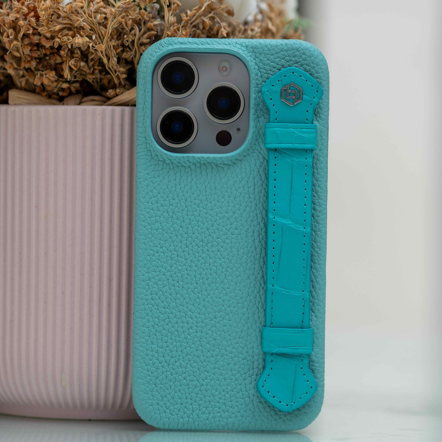 Macaron Blue with crocodile side strap Turquoise - iPhone 16 pro max
