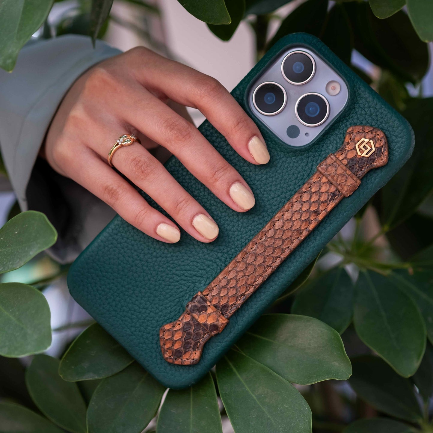 Green with python side strap Brown - iPhone 14 pro max