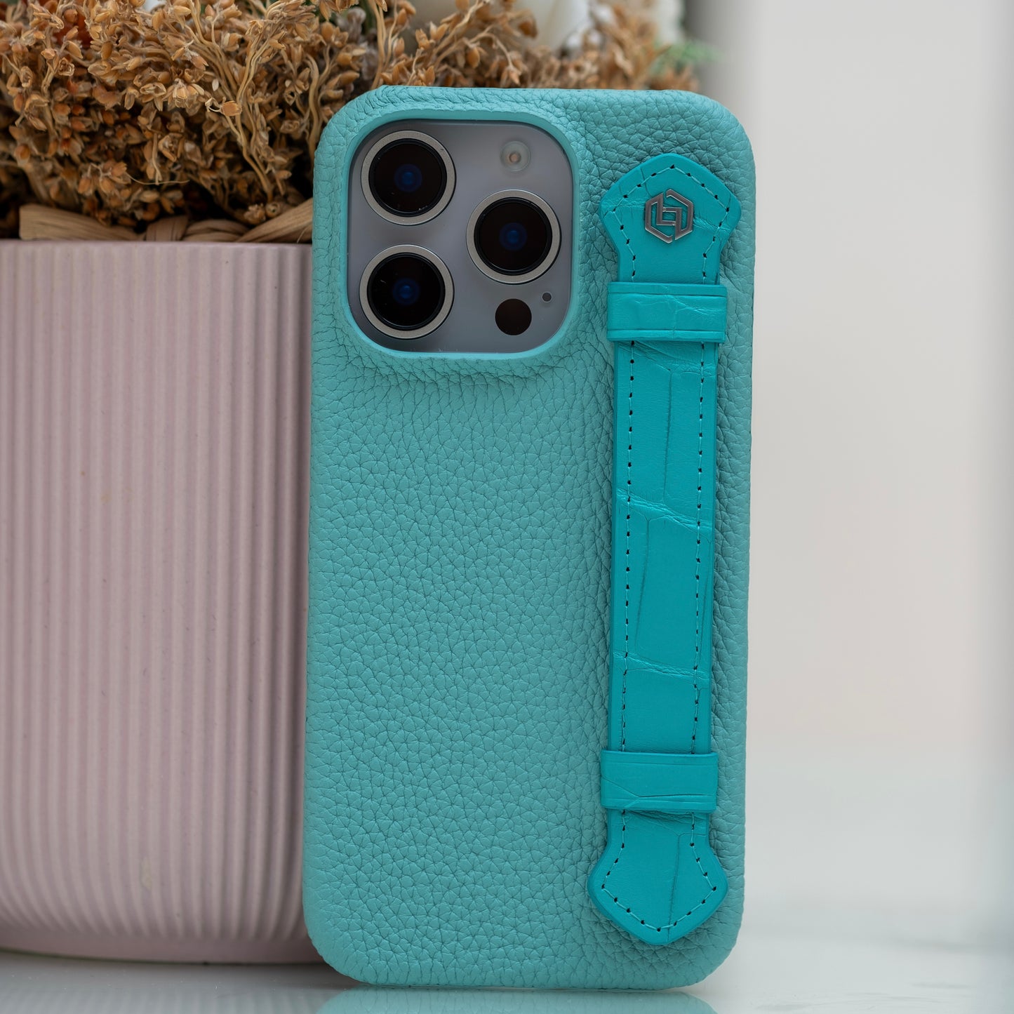 Macron Blue with crocodile side strap Turquoise - iPhone 16 pro