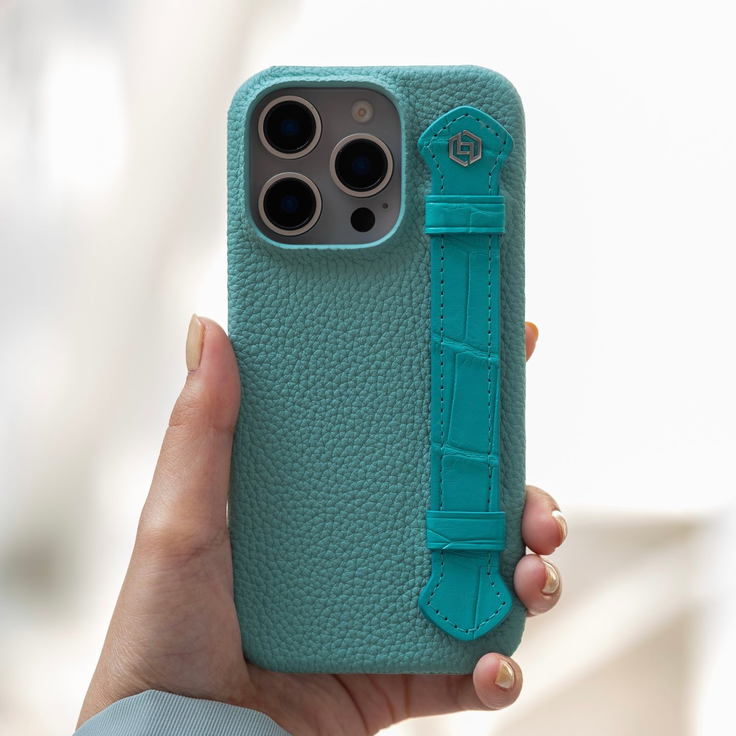 Macron Blue with crocodile side strap Turquoise - iPhone 16 pro