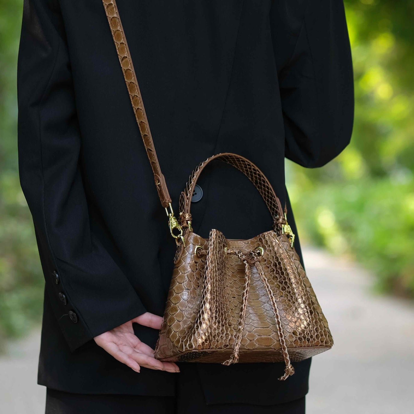 Tresor Taupe Brown - Bucket Bag Python