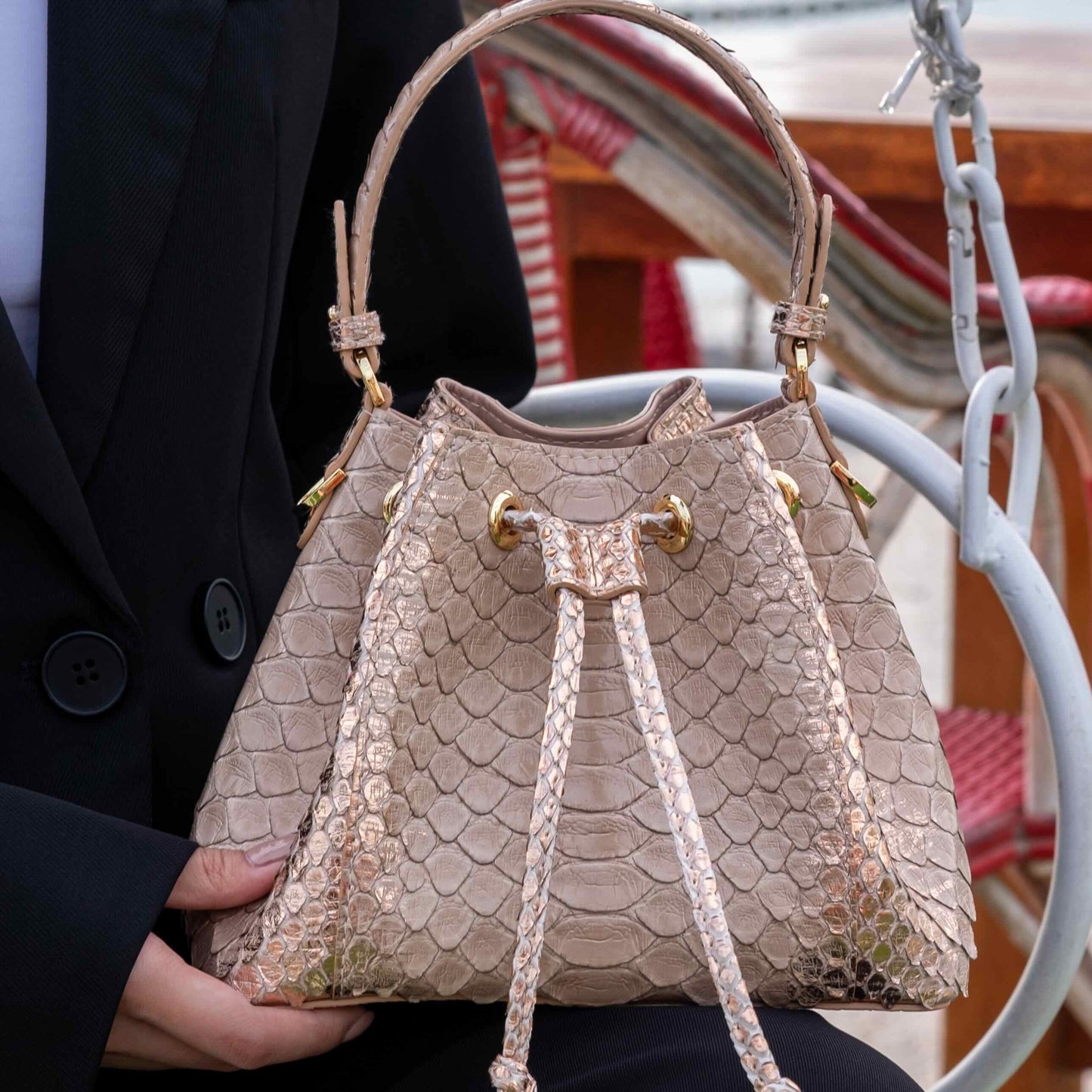 Tresor Taupe Rose - Bucket Bag Python