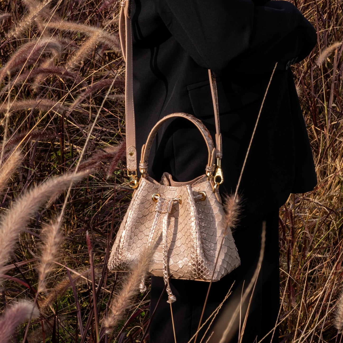 Tresor Taupe Rose - Bucket Bag Python