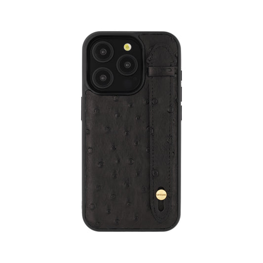 Black - iPhone 15 pro mobile case Ostrich (Gold Stud)