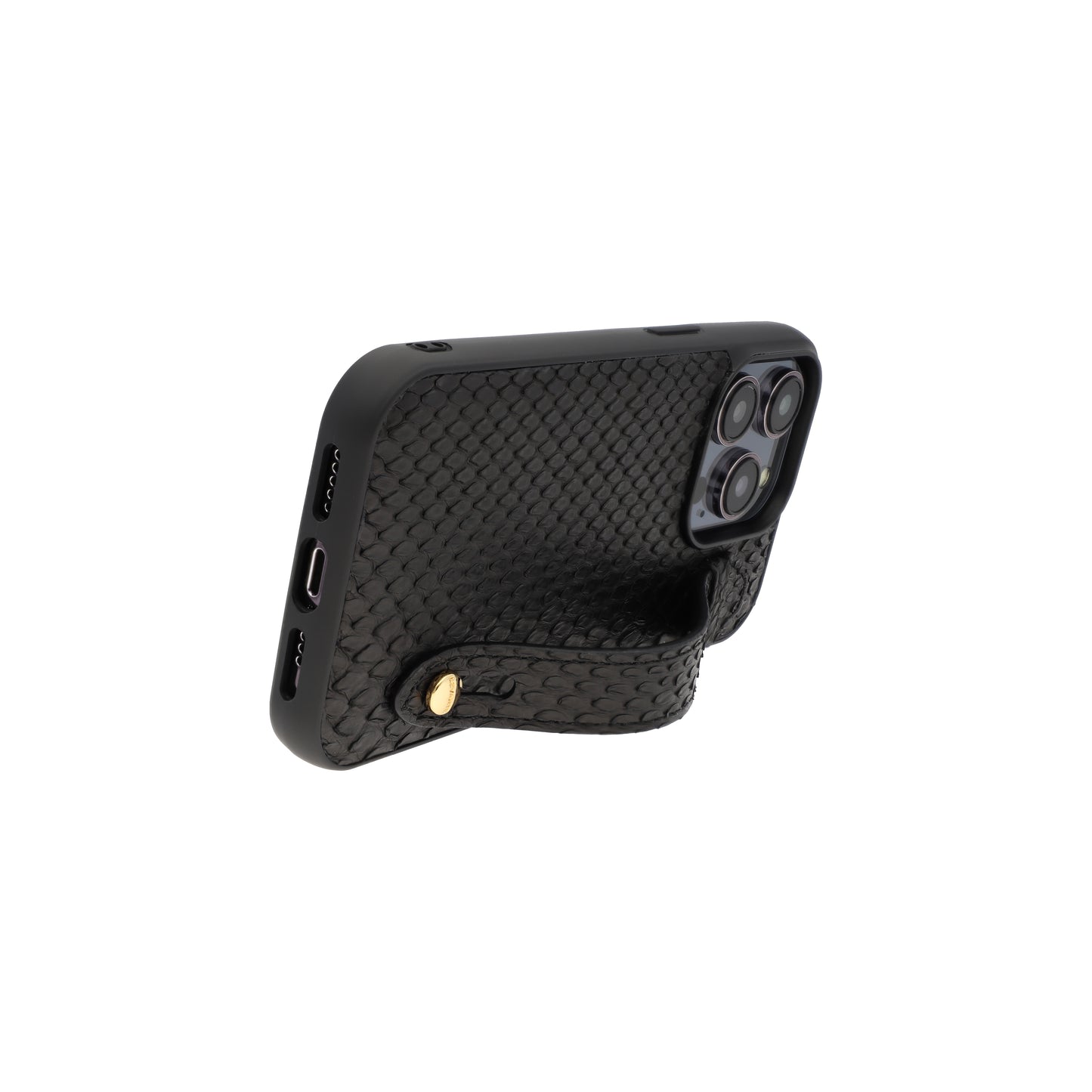 Black - iPhone 14 pro mobile case Python (Gold Stud)