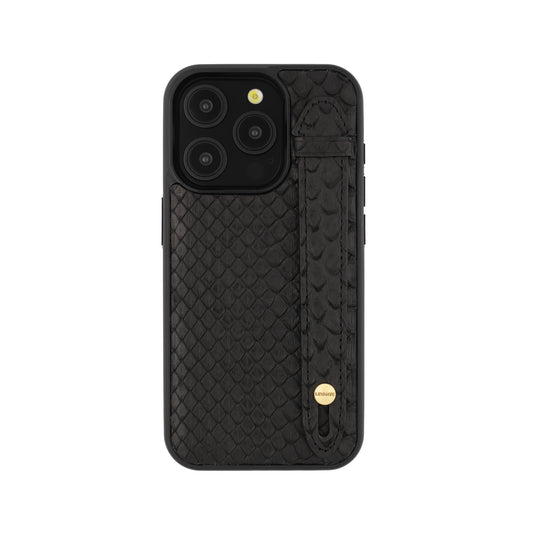 Black - iPhone 15 pro mobile case Python (Gold Stud)