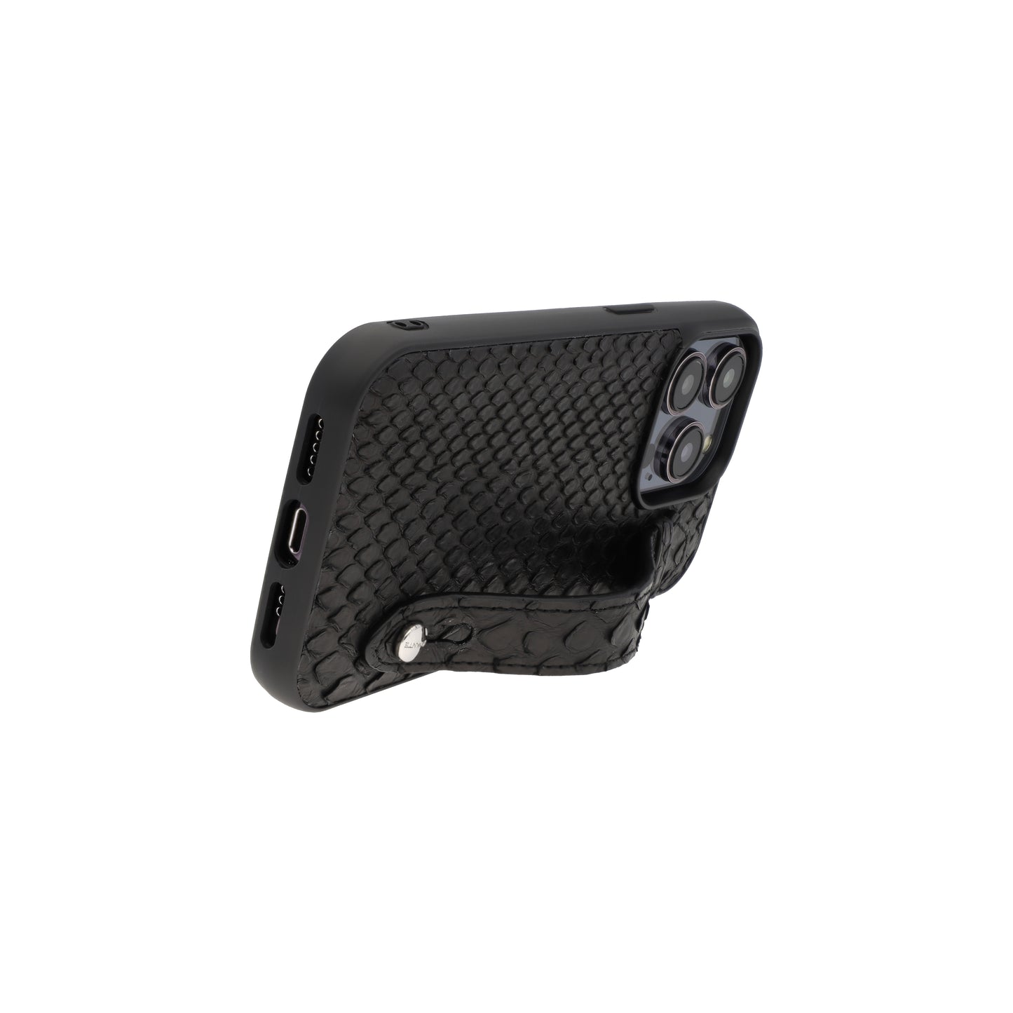 Black - iPhone 14 pro mobile case Python (Silver Stud)