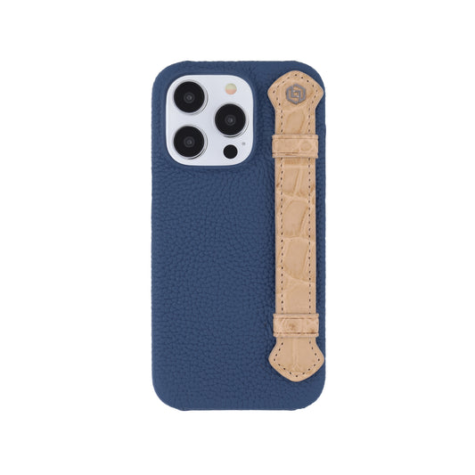 Blue with crocodile side strap Beige - iPhone 14 pro