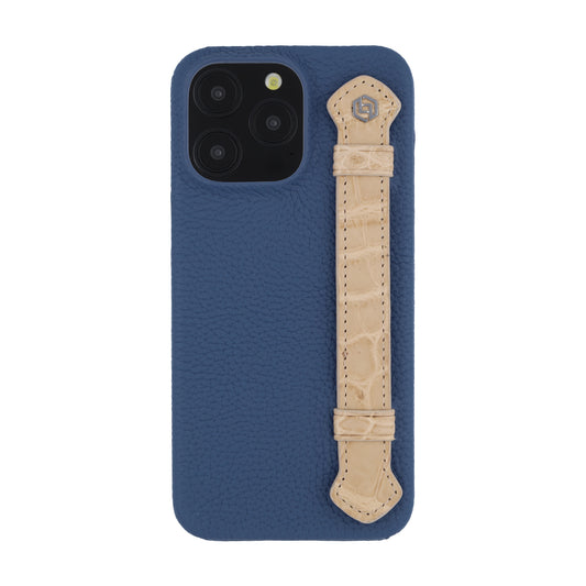 Blue with crocodile side strap Beige - iPhone 15 pro max