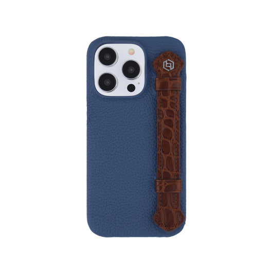 Blue with crocodile side strap Brown - iPhone 14 pro