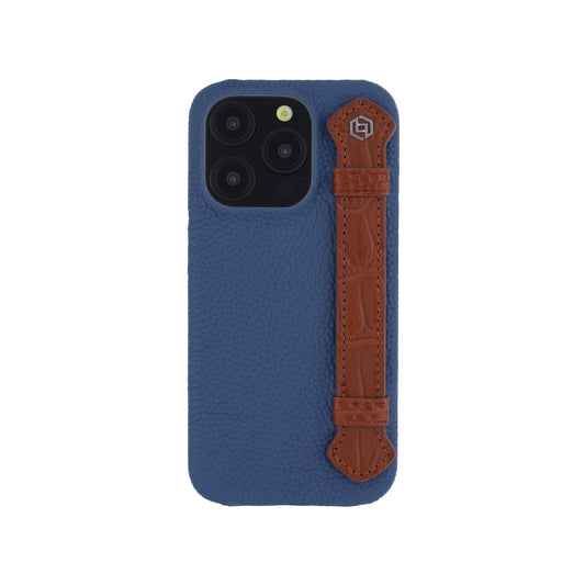 Blue with crocodile side strap Brown - iPhone 15 pro