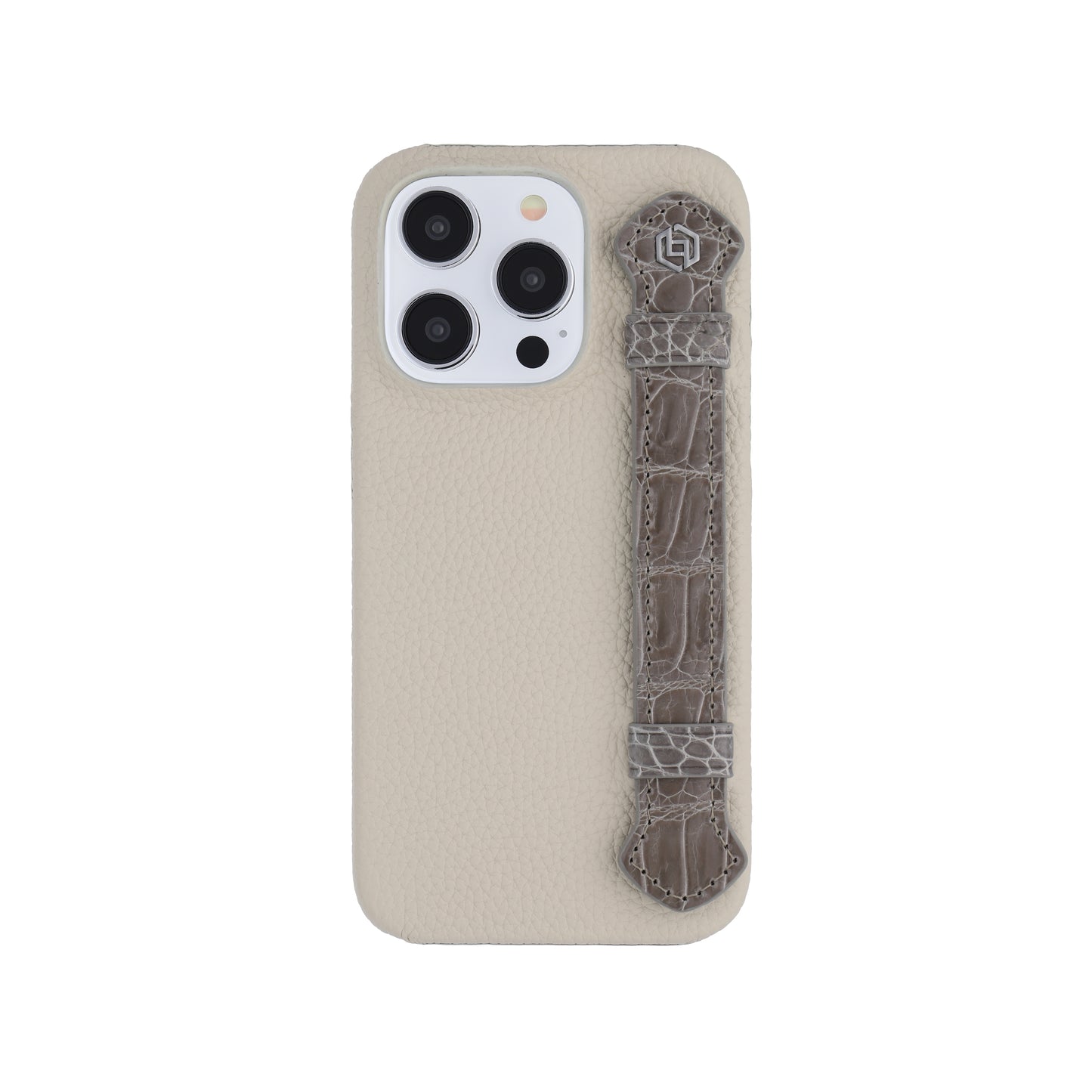 Beige with crocodile side strap Grey - iPhone 14 pro