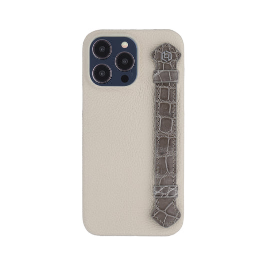 Beige with crocodile side strap Grey - iPhone 14 pro max