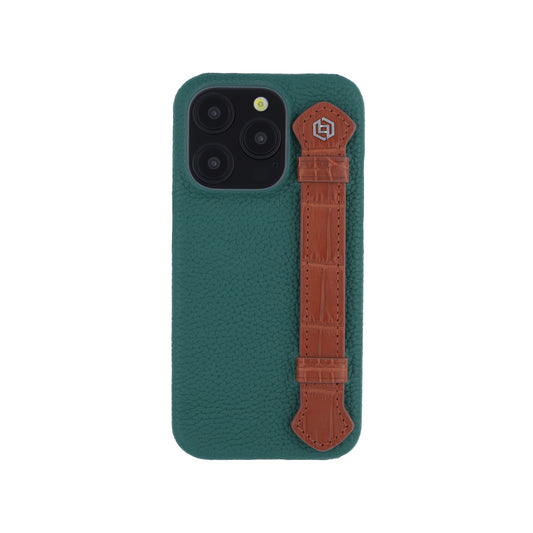 Green with crocodile side strap Brown - iPhone 16 pro