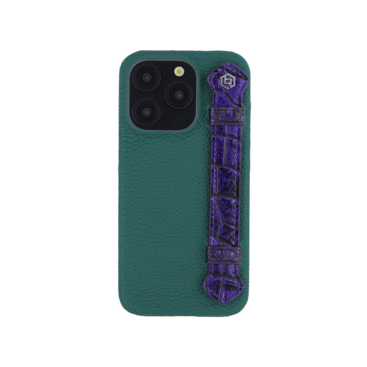 Green with crocodile side strap Metallic Purple - iPhone 15 pro