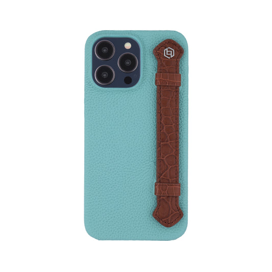 Macron Blue with crocodile side strap Brown - iPhone 14 pro max