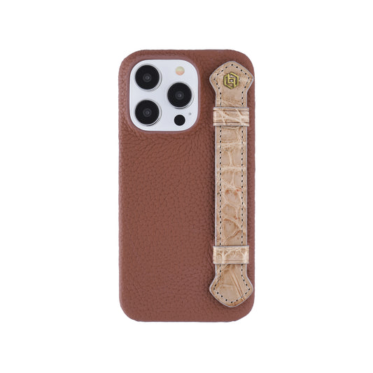 Tan with crocodile side strap Beige - iPhone 14 pro