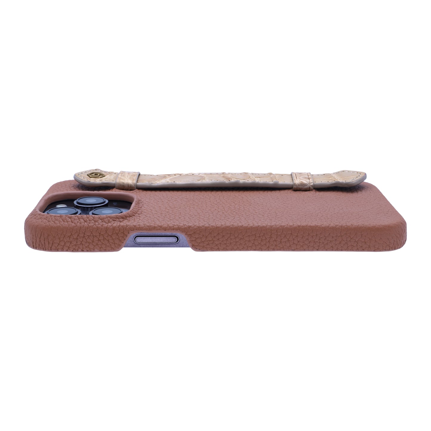 Tan with crocodile side strap Beige - iPhone 14 pro max