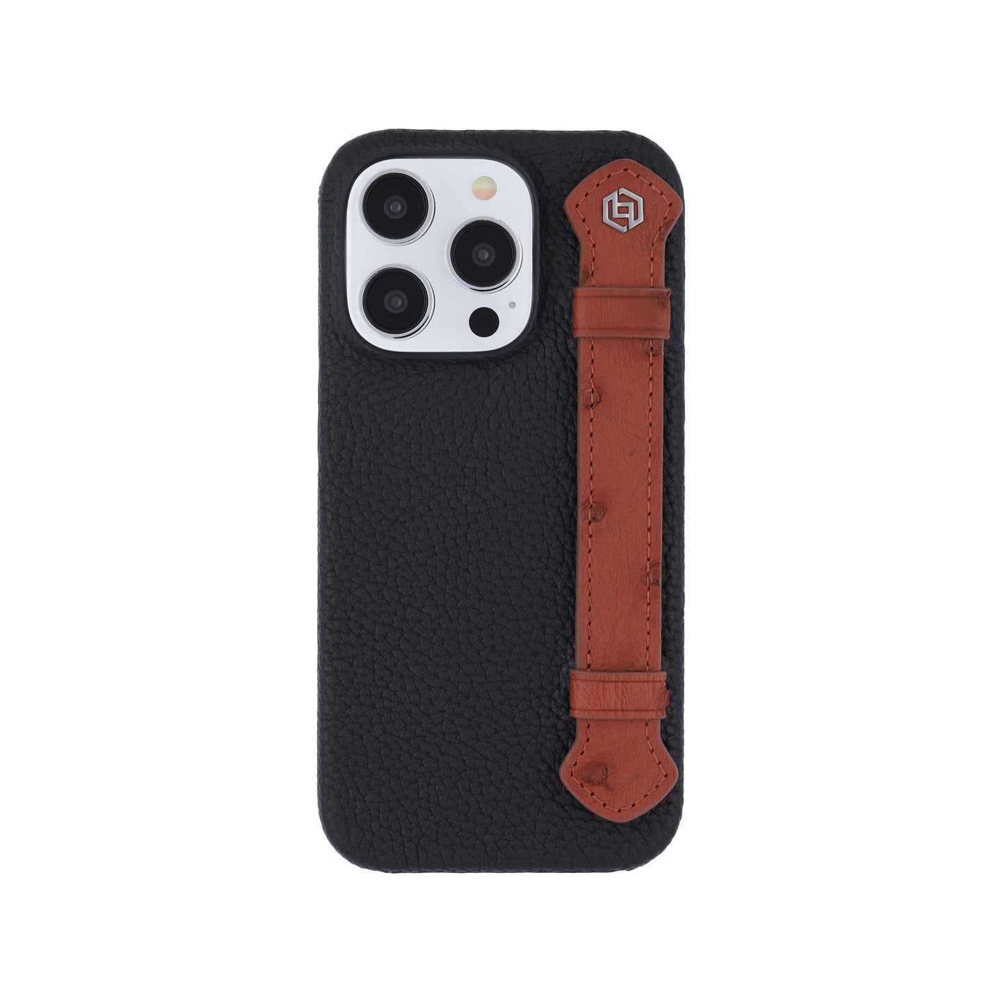 Black with ostrich side strap Brown - iPhone 14 pro