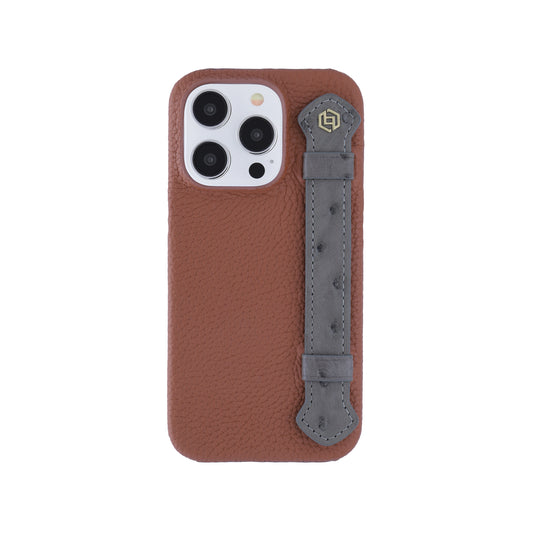 Tan with ostrich side strap Taupe - iPhone 14 pro