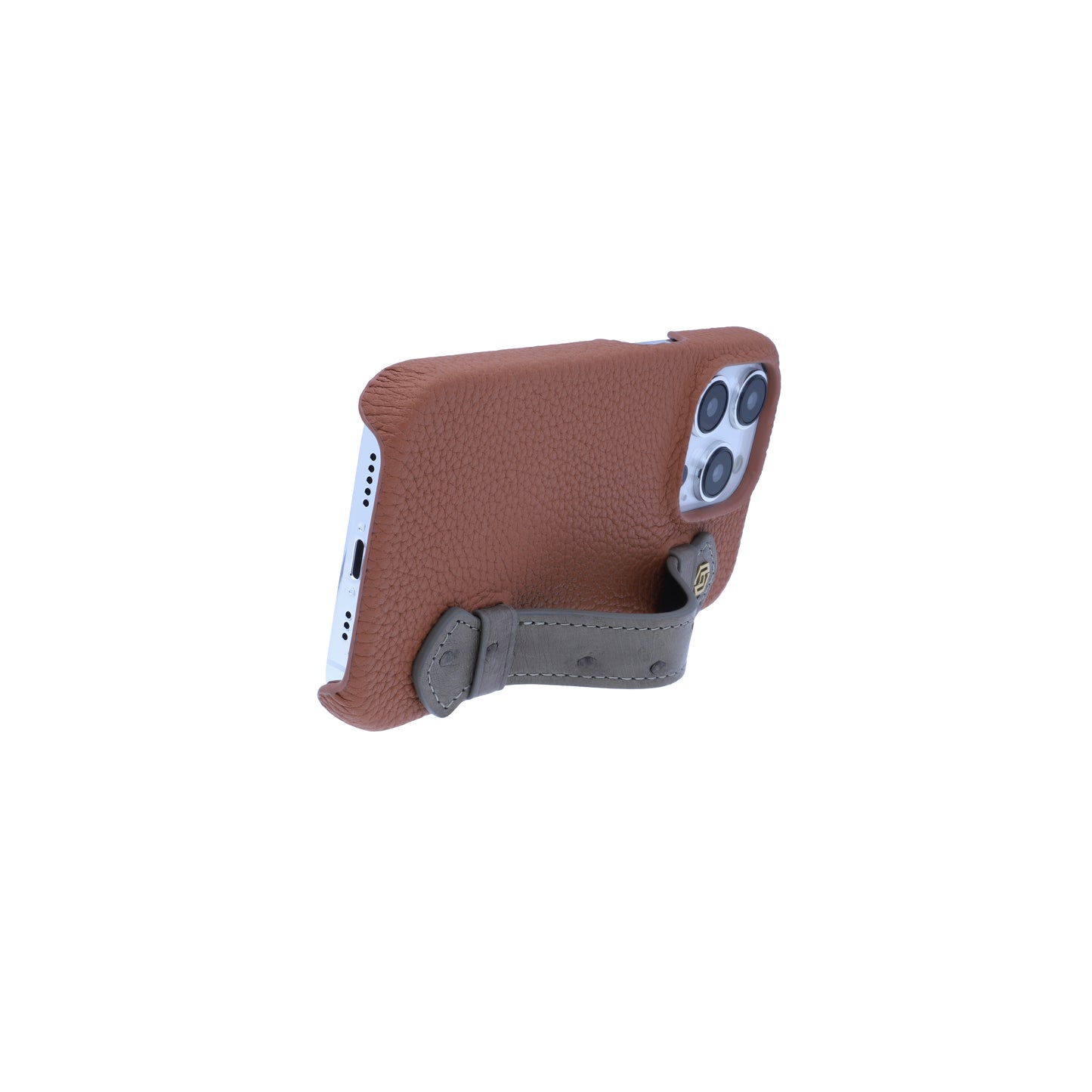 Tan with ostrich side strap Taupe - iPhone 14 pro