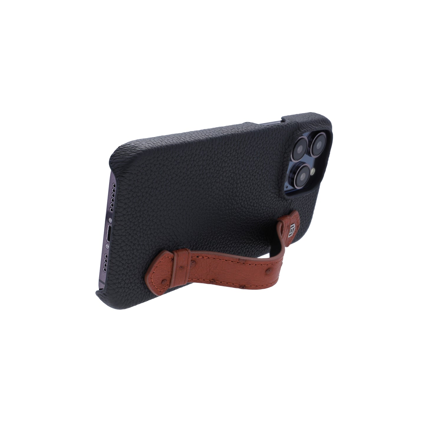 Black with ostrich side strap Brown - iPhone 14 pro max