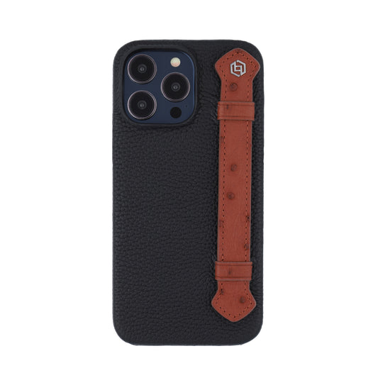 Black with ostrich side strap Brown - iPhone 14 pro max
