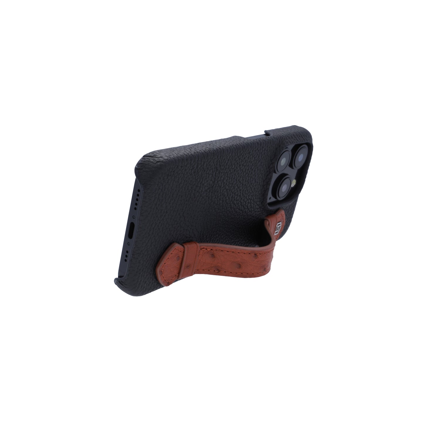 Black with ostrich side strap Brown - iPhone 15 pro