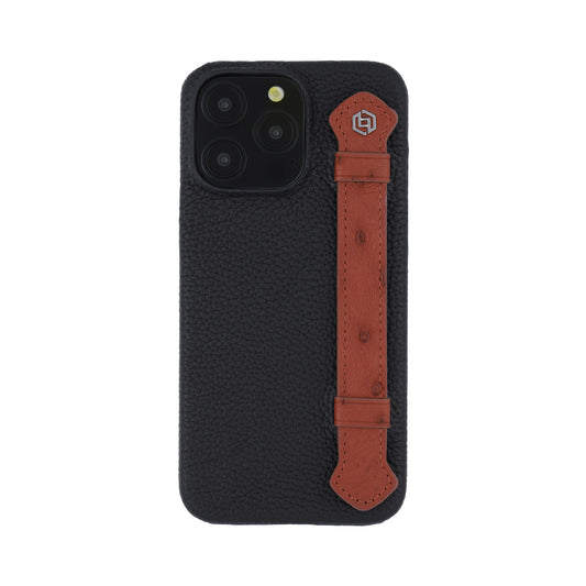 Black with ostrich side strap Brown - iPhone 15 pro max