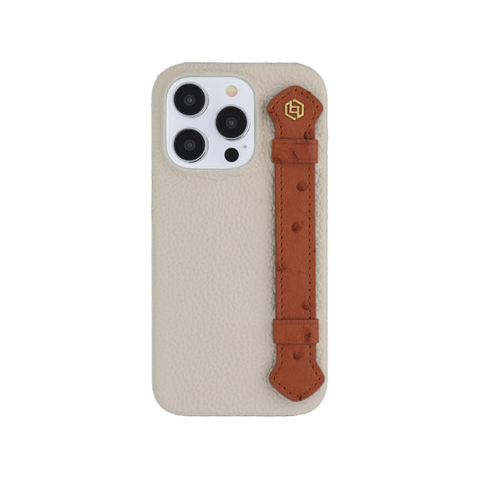 Beige with ostrich side strap Brown - iPhone 14 pro