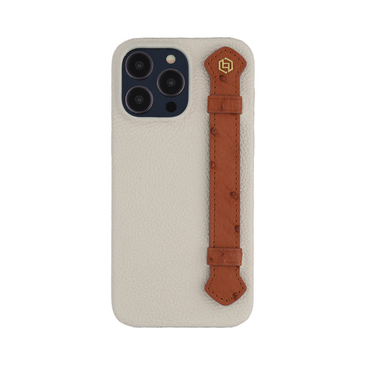 Beige with ostrich side strap Brown - iPhone 14 pro max