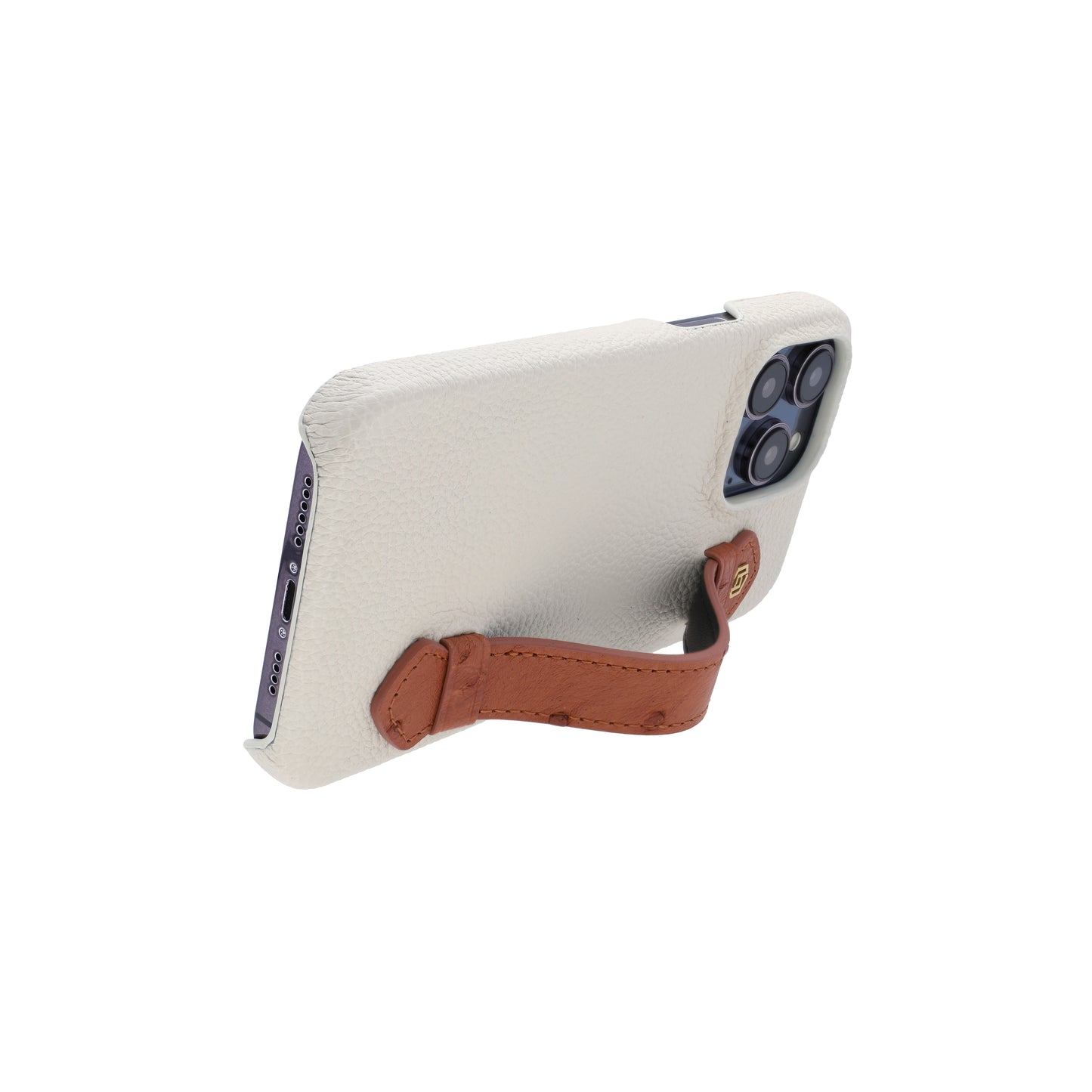 Beige with ostrich side strap Brown - iPhone 14 pro max