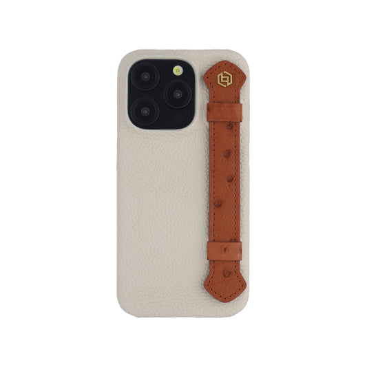 Beige with ostrich side strap Brown - iPhone 15 pro