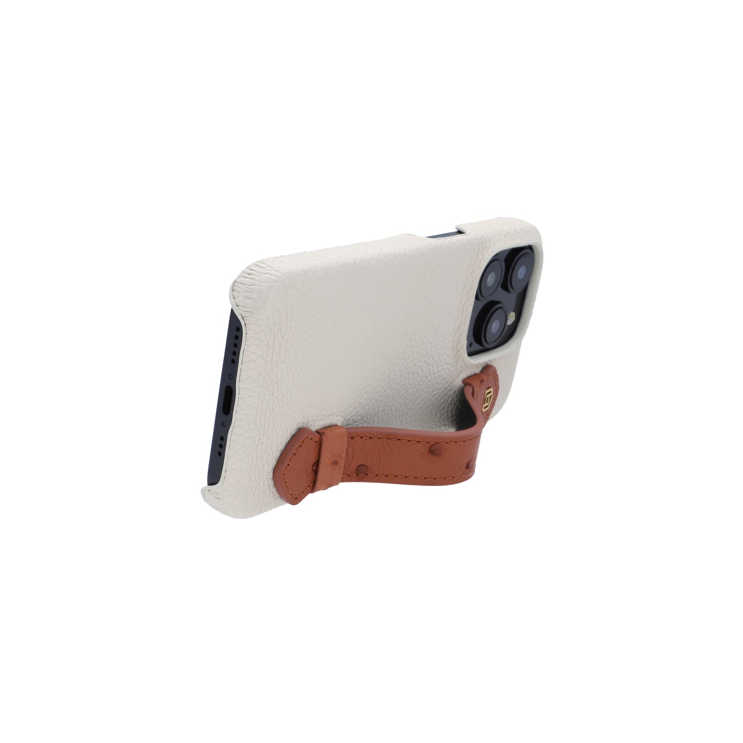 Beige with ostrich side strap Brown - iPhone 15 pro