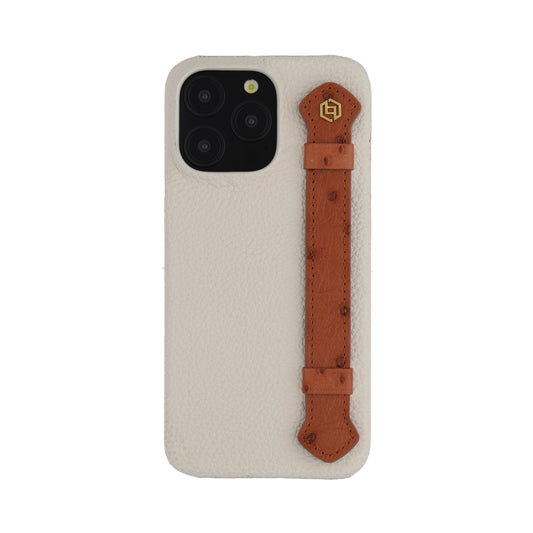 Beige with ostrich side strap Brown - iPhone 15 pro max