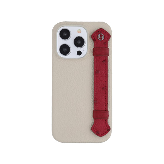 Beige with ostrich side strap Maroon - iPhone 14 pro