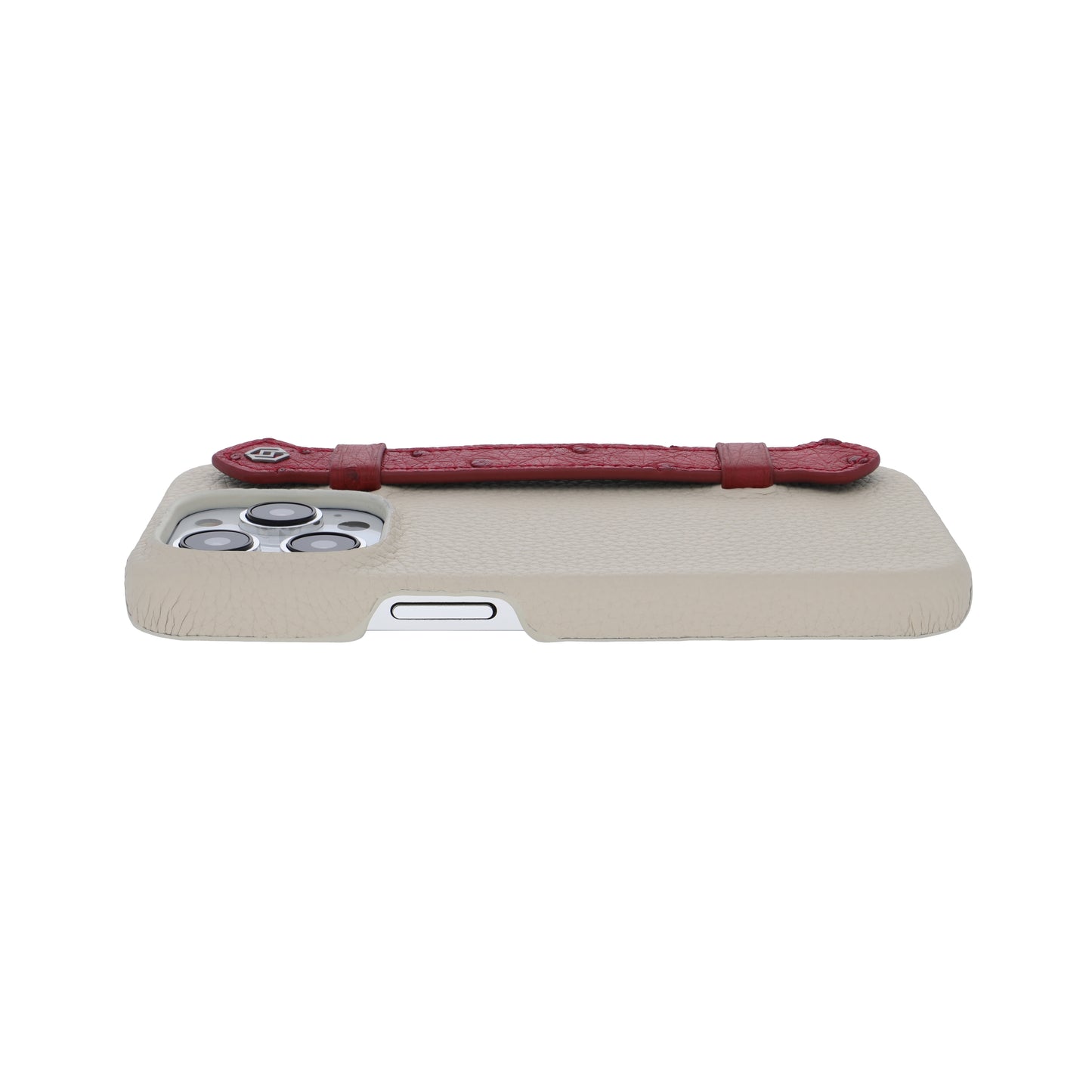 Beige with ostrich side strap Maroon - iPhone 14 pro