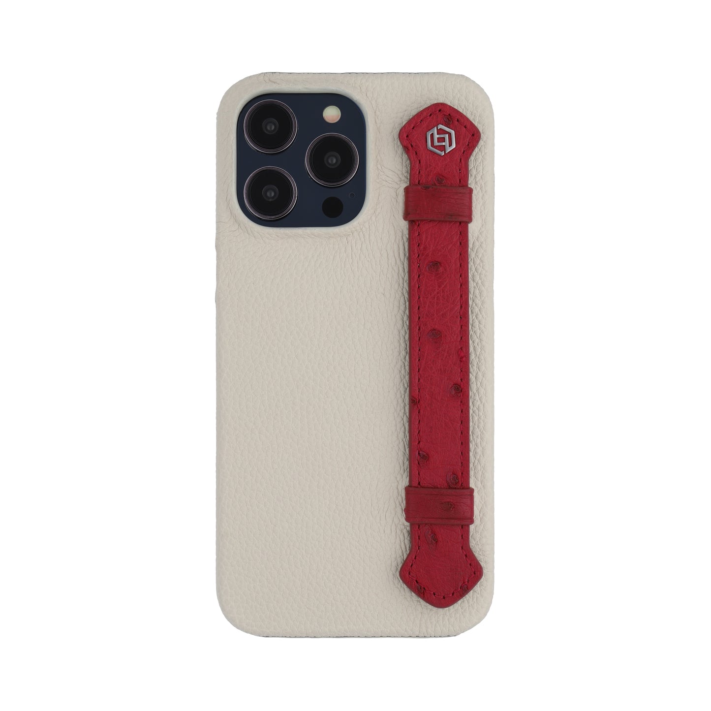 Beige with ostrich side strap Maroon - iPhone 14 pro max