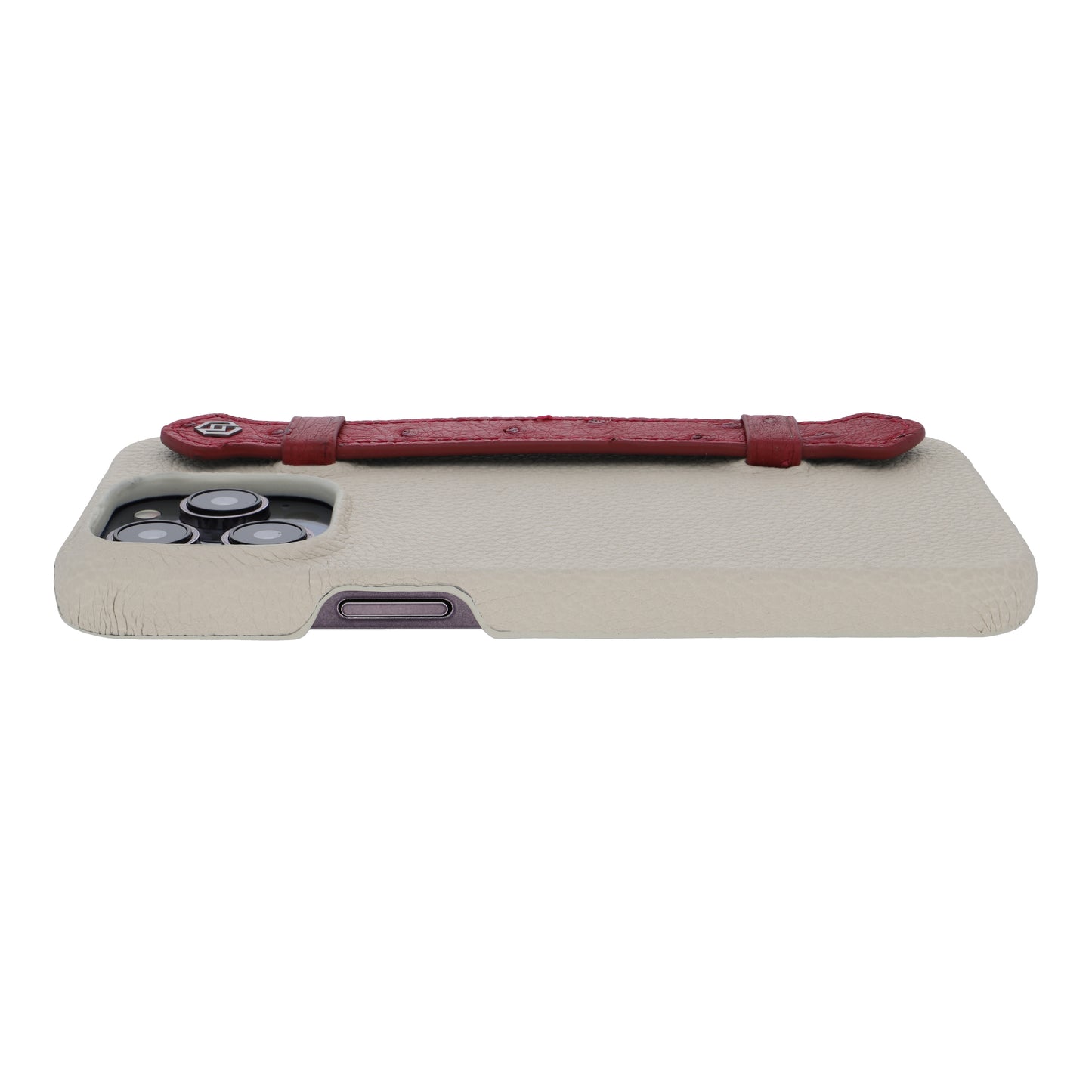 Beige with ostrich side strap Maroon - iPhone 14 pro max