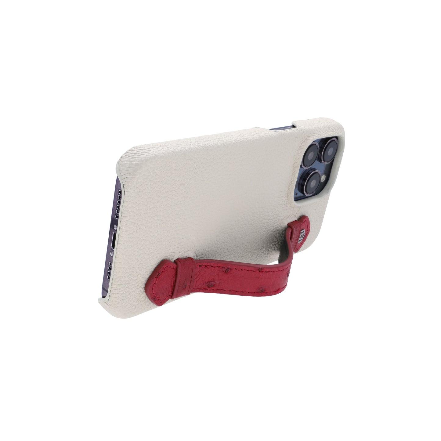 Beige with ostrich side strap Maroon - iPhone 14 pro max